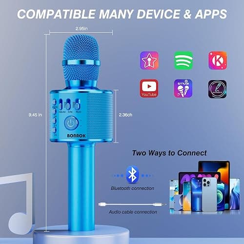BONAOK Wireless Bluetooth Karaoke Microphone,3-in-1 Portable Handheld Karaoke Mic Speaker Machine Birthday Home Party for PC or All Smartphone (Q37 Blue) thumbnail 3