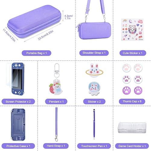 innoAura Switch Lite Case 18-in-1 Accessories Bundle for NS Switch Lite (2019), with Protective Carrying Case, Game Holder, Screen Protector & Cute Thumb Grips, Purple thumbnail 2