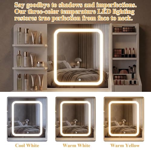 TRIUMPHKEY Dressing Table, Vanity Desk with LED Mirror,White | Vanity Table with 7 Drawers, 4 Shelves and 3 Open Compartments for Bedroom, 108x40x139cm thumbnail 3