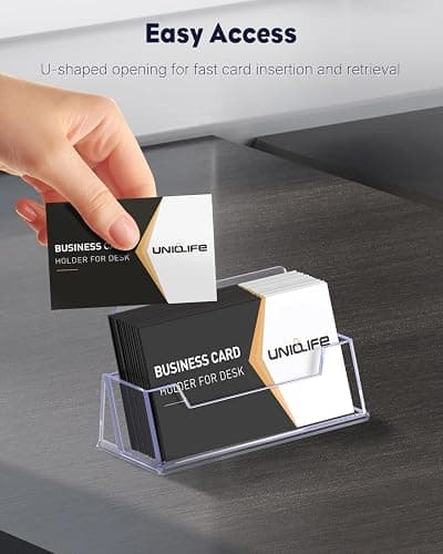Uniclife 2 Pack Acrylic Business Card Holder for Desk, 60 Card Capacity | 1 Slot Clear Business Card Display Stand for Men Women Desktop Business Card Organizer Card Stand for Office Home Exhibition thumbnail 3
