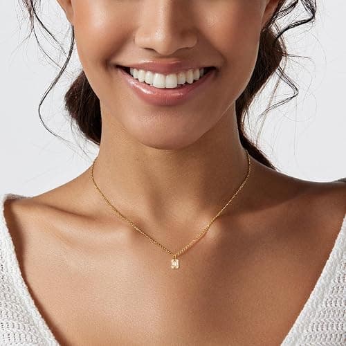 Luxval Diamond Pendant Gold Necklace for Women，Dainty 18k Gold Plated Choker Necklaces Simple Gold Jewelry Gifts for Women Girls thumbnail 4