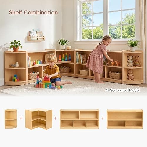 OOOK L-Shape Montessori Bookshelf for Compact Corner Space, Fits Shelf Combination Series in Kids Room, Daycare Center, Nursery, Classroom, Kindergarten thumbnail 5