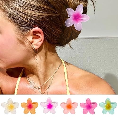 6 Pcs Flower Hair Claw Clips for Women Girls, Hawaiian Hibiscus Flower Hair Clips, Cute Vacation Beach Hair Accessories thumbnail 7