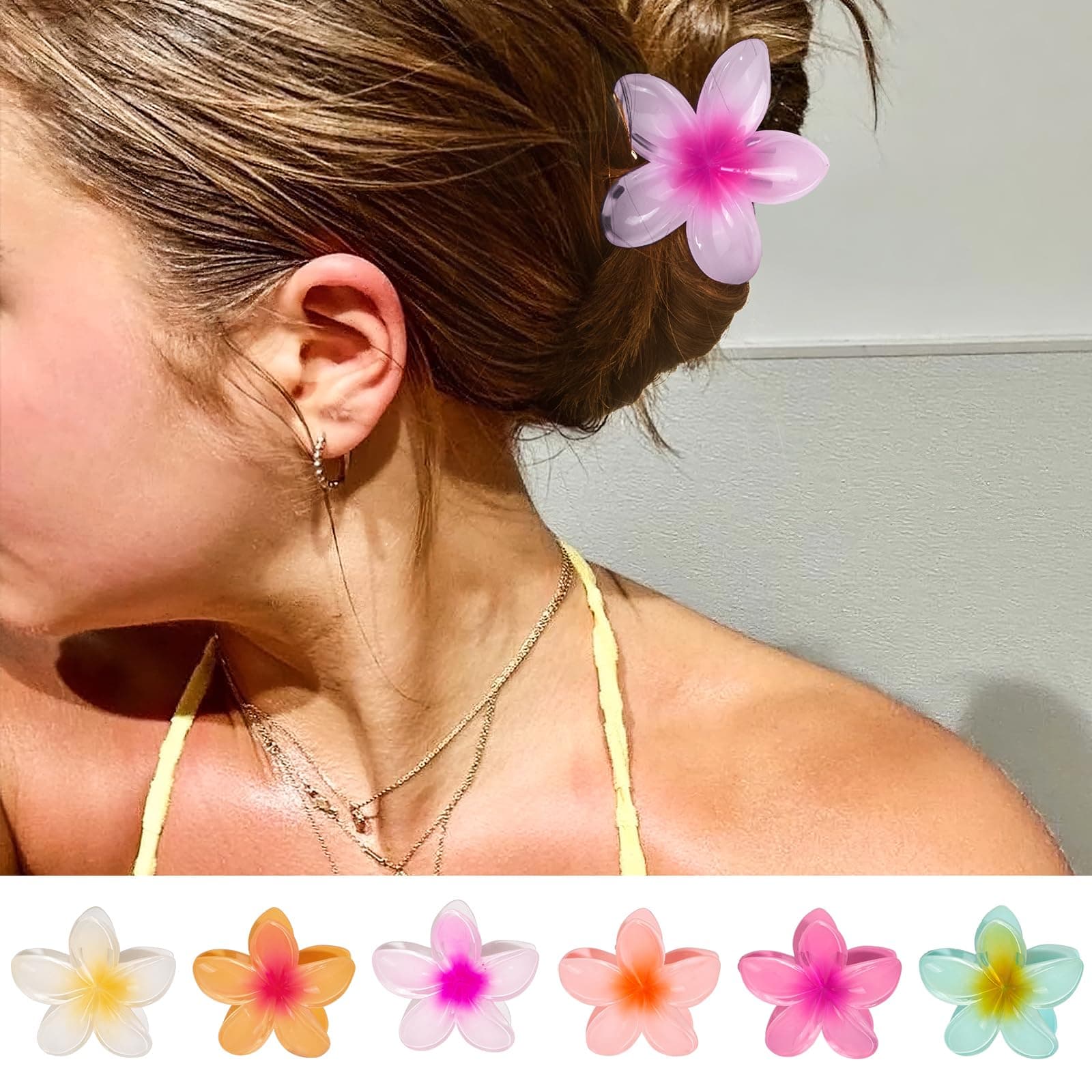 6 Pcs Flower Hair Claw Clips, Hawaiian Hair Clips for Women, Beach Cute Hair Accessories thumbnail 7