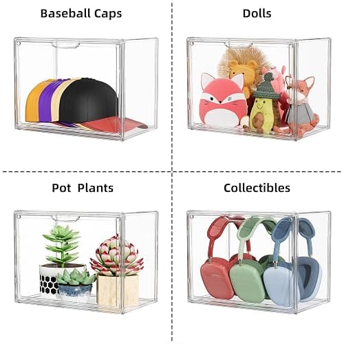 MSHOMELY Clear Acrylic Display Case, Stackable Plastic Storage Bins with Lids, Large Display Box with Magnetic Lid Clear Storage Container Dustproof Showcase for Collectibles, Figures, 1 Pack thumbnail 5