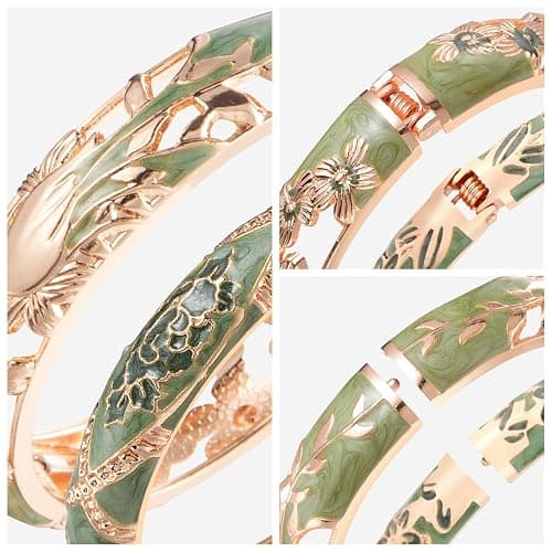 wynameleri Vintage Cloisonne Jewelry Gorgeous Rhinestone Handcrafted Bracelets Enamel Flower Bird Hinged Cuff Bangles Gifts 88A thumbnail 4