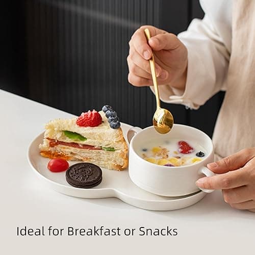FAQQI Soup and Sandwich Plate Combo – Ceramic Soup and Cracker Combo Bowl Set with Handle | Elegant Two-Section Design for Breakfast, Snacks, and Dinner – Durable and Stylish Tableware thumbnail 2