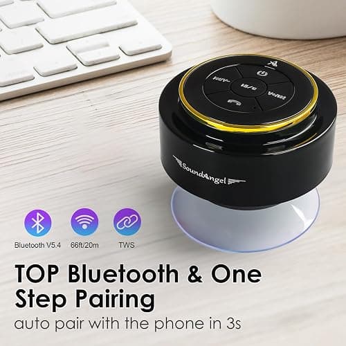 XLEADER (Upgraded Pro Shower Speaker, Certified IPX7 Waterproof Bluetooth Speaker, 8W Crystal Sound&Rich Bass, 15H Playtime, with Suction Cup&Silicone Lanyard,Ideal Gifts, SoundAngel Mate(2 Gen) Gold thumbnail 2