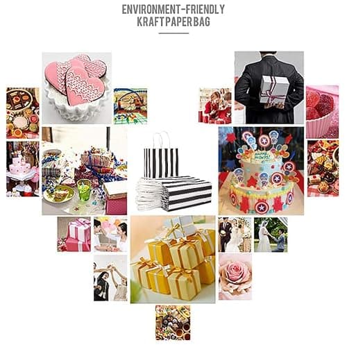 ADIDO EVA 25 PCS Black and White Striped Gift Bags Small Kraft Paper Bags with Handles for Party Favor (6.2 x 3.1 x 8.6 In) thumbnail 6