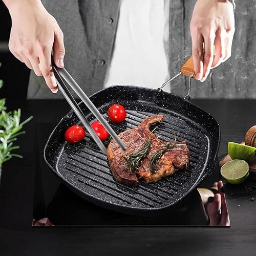 MasonOL20 Non-stick Grill Pan with Folding Handle for Meat, Fish and Vegetables For All Heat Sources 24cm/9.4IN for Stove Tops, Induction, Black thumbnail 2