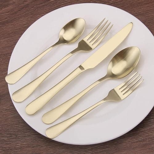 Matte champagne Silverware Set, 20-Piece Stainless Steel Flatware Set, Kitchen Utensil Set Service for 4, Tableware Cutlery Set for Home and Restaurant, Satin Finish, Dishwasher Safe thumbnail 5