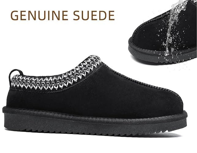Meik Mangni Women's Fuzzy Slippers Genuine Suede Leather Mini Boots Mens Fur Lining Winter Mules Cozy Warm Shoes for Indoor Outdoor thumbnail 3