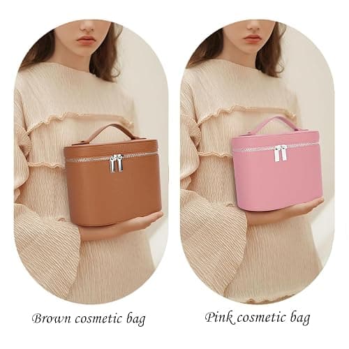IEMIEBOAMGNOY Leather Make Up Bags With Compartments, Pink Travel Cosmetic Bags for Women, Parallel Makeup Travel Bags Organizer Equipped With a Detachable Divider thumbnail 5