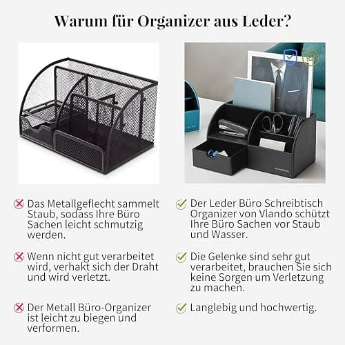 Vlando Desk Organiser with Drawer, Leather Office Stationery Desk Organiser, Multifunctional Desk Pen Organiser, Remote Control Holder, Black thumbnail 6