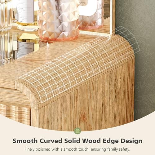 GRUTEUNIT 47“Makeup Vanity Desk with 44.8" Mirror and Lights, Vanity Desk with 7 Drawers, Makeup Vanity Table with a Glass Tabletop, 3 Color Modes & Adjustable Brightness Dressing Table, Bedroom,Oak thumbnail 7