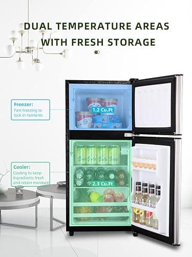 KRIB BLING 3.5 Cu.ft Refrigerators with Freezer, Fridge with 7 Level Temp Adjustable Thermostat, Fridge for Apartment, Office, Basement, Silver thumbnail 4