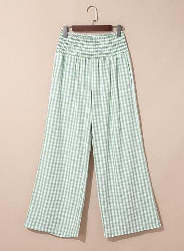 Dokotoo Women's Fall Gingham Wide Leg Casual Pants 2026 | High Waisted,Maternity Trousers,Lounge Palazzo Pants,Elastic Wasited,Boho Beach Clothes with Pockets,Home,Office with Pockets thumbnail 5