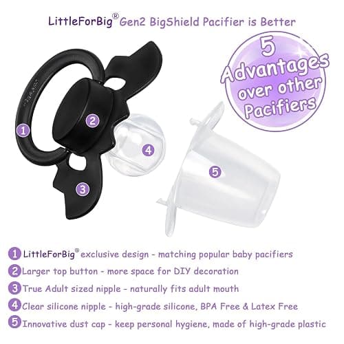 LittleForBig Bigshield Generation-II Adult Sized Pacifier - Baby Bat Pacifier Black thumbnail 2