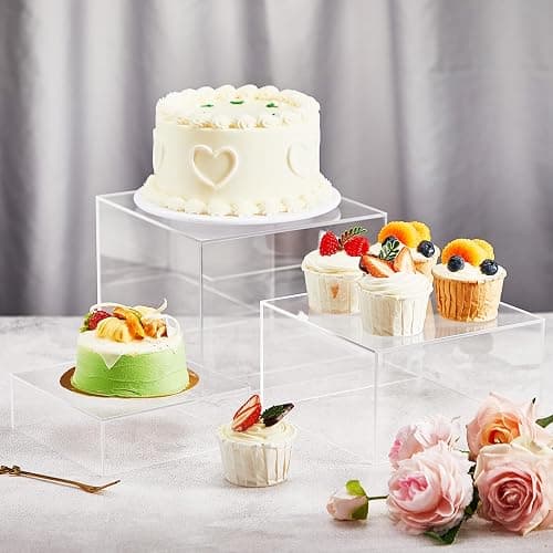 Leinuosen 7 Pcs Large Buffet Risers Set 6" to 12" Acrylic Display Box Catering Dessert Table Riser Food Display Decorative Stand with Hollow Bottom for Catering Supplies(Clear, Square) thumbnail 2