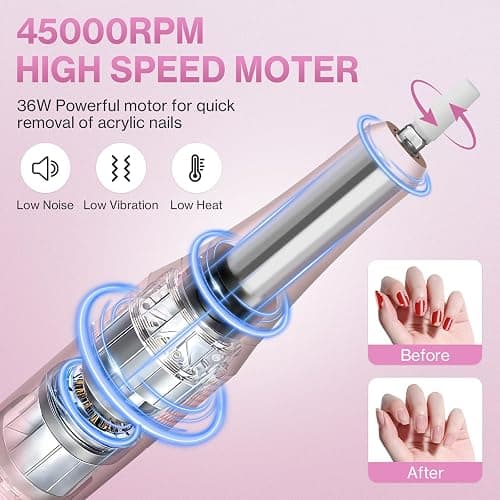 Urbuti Ponceuse pour Ongles Professionnelle 45000 RPM,12 en 1 Ponceuse Ongles Portable avec Écran LCD & Support,Lime a Ongle Electrique avec 36 bandes de ponçage,Kit Manucure Pédicure pour Salon thumbnail 2