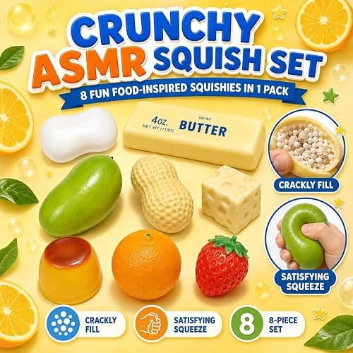 8 Pack Crunchy Squishy Set – ASMR Bead Filled Fidget Toys | Shape-Holding Slow-Rebound, Realistic Food Shape Slushy Squeeze Fidget Squishies – Stress Relief Gift for Kids & Adults thumbnail 2