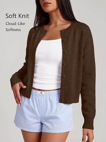 Trendy Queen Cropped Cardigan Sweaters for Women Fall Fashion Clothes 2026 | Lightweight Knit Button-Down, Versatile Layering Piece for Fall, Spring & Office Wear thumbnail 2