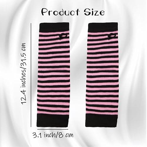 Foaincore 12 Pairs Striped Knit Arm Warmer Winter Knitted Long Fingerless Gloves Thumb Hole Stretchy Gloves Goth Knit Arm Sleeves for Women Costume Cosplay Accessories thumbnail 2