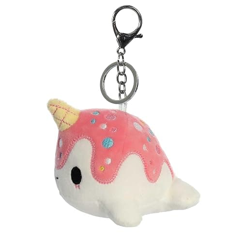 Aurora® Enchanting Tasty Peach® Vanilla-Berry Nomwhal Clip-On Stuffed Animal - Bright & Colorful Design for Room Decor - Perfect for Adults, Kids, and Birthdays - White 4.5 Inches thumbnail 7