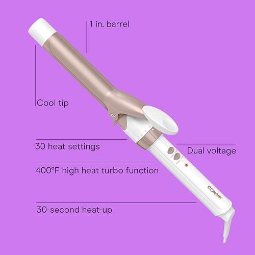 Conair Double Ceramic 1-Inch Curling Iron, 1-Inch Barrel Creates Classic Curls, Hair Curler for Use on Short, Medium, & Long Hair, White/Rose Gold thumbnail 2
