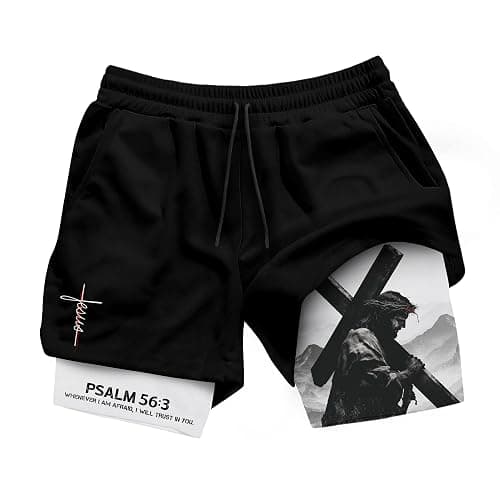 GritSon Psalm 56:3 Christian Shorts for Men, Mens Gym Clothes, Mens Shorts with Liner, Work Out Shorts Gym for Men 2 (M) - Image 1