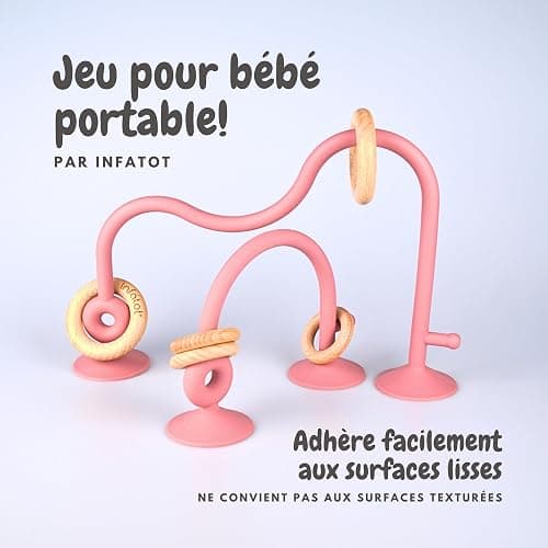 Infatot® Teething Suction Toy – Wood & Silicone Baby Toys 0-6 Months, Sensory Toy for Early Development, Suction Teether for High Chair, Baby Gift for Boys and Girls - Plum thumbnail 3