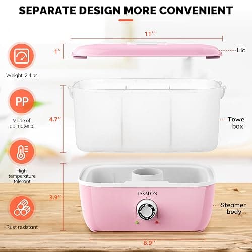 TASALON Hot Towel Steamer for Facials, Hot Towel Warmer Quickly Heats Up in 5 Minutes, Portable Towel Machine Fits 16 Mini Towels, Salon Equipment Towel Warmer for Facials, Spa, Massage, Pink thumbnail 5