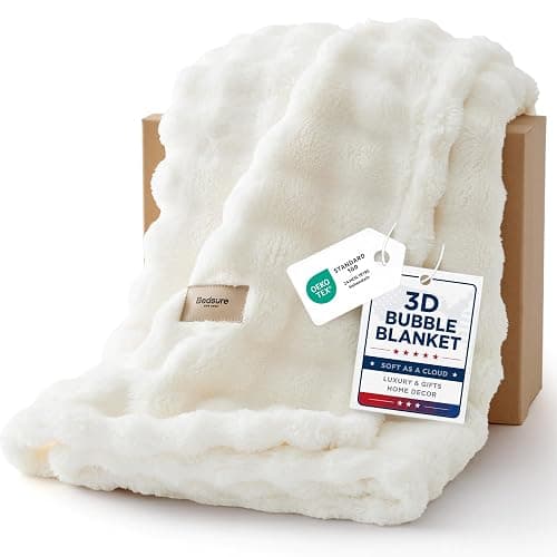 Bedsure 3D Cloud Bubble Blanket, Soft Cozy Throw, Off White, 50"×60" | Lightweight Decorative, Fleece, Couch/Sofa/Bed, Soft, Cute, Gifts for Women, Room Decor - Image 1