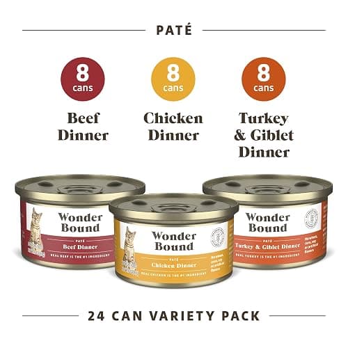 Amazon Brand - Wonder Bound Wet Cat Food, Pate, No Added Grain, Variety Pack (Beef/Chicken/Turkey & Giblet), 3 ounce (Pack of 24) thumbnail 3