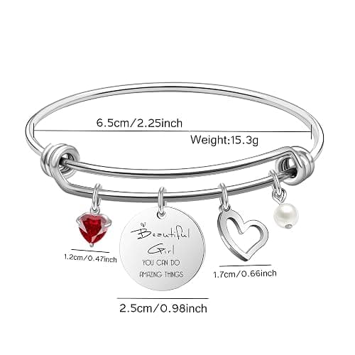 Personalized Birthstone Pendant Bangle Bracelet for Her, Birthday Present, Friendship Gift for Bestie, Encouragment Gift for Her thumbnail 2