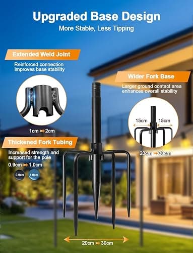 4 Pack String Light Poles for Outside, Thickened Metal Christmas Lights Hanger Pole Outdoor with Fork, Lighting Hanging Post Accessories for Patio Decor Garden Backyard Yard Outside Decorations thumbnail 3