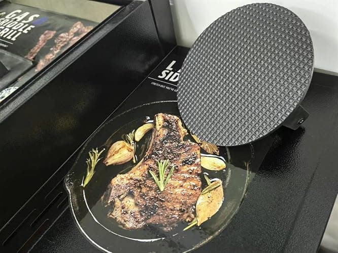 Firsgrill Burger Press 7.08" Round,Heavy-Duty Cast Iron Smash Burger Press Meat Steak With Wood Handle for Blackstone Camp chef Pitboss Weber Griddle Grills(Round) thumbnail 5