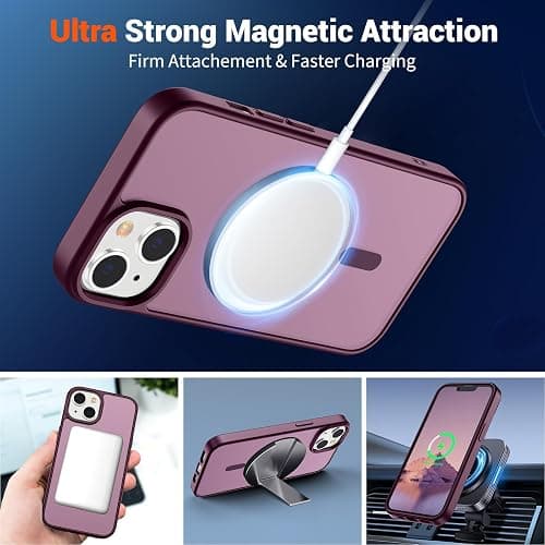 SUPFINE Magnetic for iPhone 14 Case & iPhone 13 Case (Compatible with MagSafe)(Military Grade Drop Protection) Translucent Matte Shockproof Phone Cover,Wine Red thumbnail 5