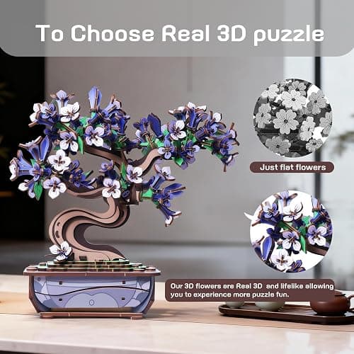 Ulieer 3D Wooden Puzzles Flower for Adults，DIY Crafts for Adults Bonsai Tree Building Set, Artificial Flower Decor, Artificial Plant Model Toy for Desk or Home Decor，Birthday Valentine's Day thumbnail 5