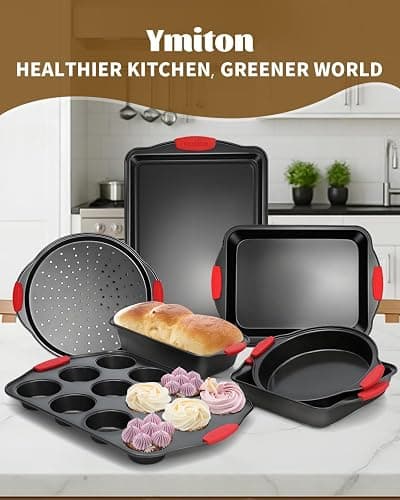 Ymiton Baking Pans Set with Silicone Handles, 34 PCS Nonstick Bakeware Sets, Oven Pan Set Includes Baking Tray, Cookie Sheet, Cake Pans, Loaf Pan, Muffin Pan, Pizza Pan thumbnail 8