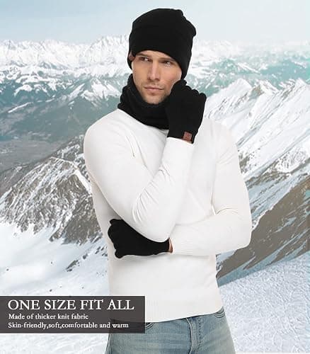Winter Beanie Hat Scarf Touchscreen Gloves Set for Men and Women, Beanie Gloves Neck Warmer Set with Warm Knit Fleece Lined thumbnail 6