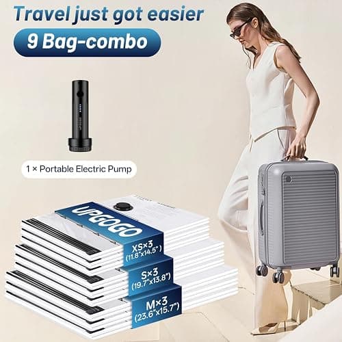 UPGOGO Travel Vacuum Bags for Luggage with Portable Electric Pump,Vacuum Seal Bags for Clothing,Packing Cubes Compression,Cruise Ship and Travel Essentials(Combo 9 Pack) thumbnail 2