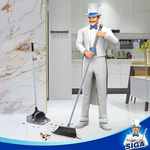 MR.SIGA Broom and Dustpan Set with Adjustable Long Handle, Upright Combo for Floor, Cleaning Lobby, Gray thumbnail 2