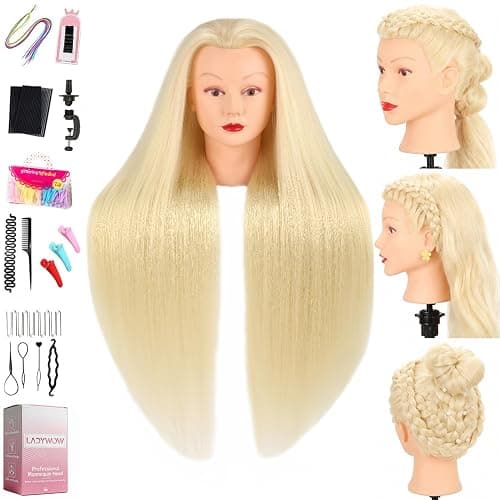 Mannequin Head with 80% Human Hair Face Mannequin Head for Hair styling Practice - Curling, Braiding, Cutting Multiple Hair Colors with Table Clamp Stand for Kids and Professionals 28inch - Image 1