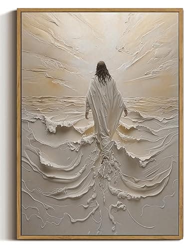 ZZTCYSU Jesus Canvas Wall Art Christian Framed Wall Art Jesus Walking on Water Back Modern Bible Print Religious Faith Artwork Decor for Living Room Bedroom Church 12"x16" Framed - Image 1