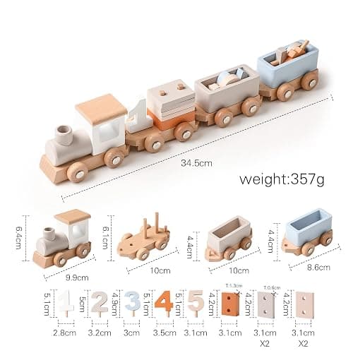 ibwaae Wooden Train Set for Baby Toys with Numbers and Blocks Train Toy 12 PCS for Toddler Boys and Girls 1 2 3 4 5 Birthday Toys thumbnail 3