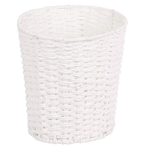 Zuvo Round Wicker Waste Paper Bin and Basket- Rubbish Basket for Bedroom, Bathroom, Offices or Home (White) - Image 1