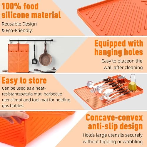 Silicone Grill Mat Compatible with Blackstone, BBQ Griddle Tools Mat with Drip Pad, Spatula Mat for Outdoor Kitchen Counter, Gifts for Men (Orange) thumbnail 5