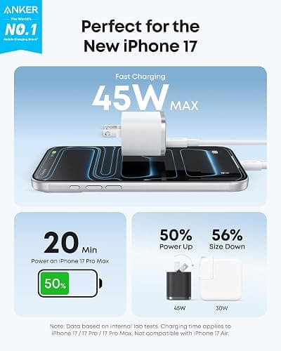 Anker Nano Charger, 45W Fast Charging, Compact and Foldable Plug USB C Charger Block for iPhone 17 Series, MacBook, Pixel 9, iPad, Samsung Galaxy S25 Ultra / S24 Series (6 ft Cable Included) thumbnail 2