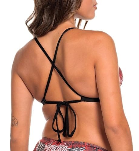 Affliction Women's Snake Print Triangle Bikini Top, Red and Black Pattern, Strappy Back Design with Tie Closure thumbnail 3